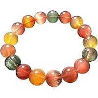 12mm Natural Colorful Rutilated Quartz Crystal Bracelet Women Men Clear Round Beads Stone Cat Eye Stretch 7
