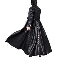 DSL - Ultimate Luxury - Women's Red & Black Gothic Leather Trench Coat - Double Breasted & Long Skirted