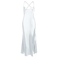 XJYIOEWT Maxi Dresses for Women 2024 Plus Size Formal,Women Satin Dress Sleeveless Spaghetti Strap Cowl Neck Summer Ruch
