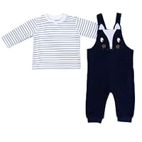 Newborn Baby & Toddler Overalls - 2 Piece Set with Stripes Long Sleeve Shirt - Both little boys & girls