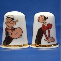 Porcelain China Collectible Thimble - Popeye & Olive OYL Pair Box