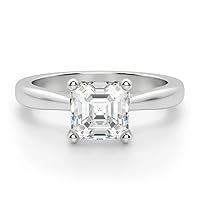 1.0 ct Asscher Cut Solitaire Moissanite Engagement Wedding Bridal Promise Anniversary Rings in 14k White Gold