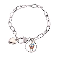 Miaoji Painting Watercolor Cat Boys Heart Chain Bracelet Jewelry Charm Fashion