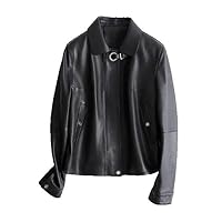 Spring and Autumn Leather Women' Jacket Short Motorcycle Biker Outerwear Female end Real Coats