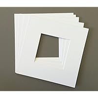 Pack of 5 12x12 Square White Picture Mats with White Core Bevel Cut for 8x8 Pictures