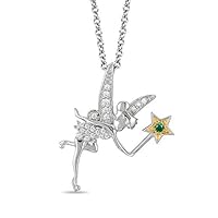 Disney Tinker Bell Created Diamond & Emerald Pendant Necklace 14k White Gold Finish
