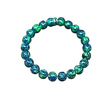 Natural Black Emerald Opal 8mm rondelle smooth 7inch Semi-Precious Gemstones Beaded Bracelets for Men Women Healing Crystal Stretch Beaded Bracelet Unisex