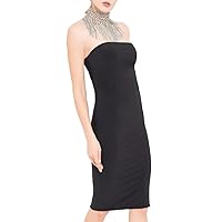 Women's Basic Strapless Sleeveless Tube Bodycon Cocktail Summer Party Jersey Midi Solid Black Dress