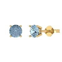 0.9ct Round Cut Conflict Free Solitaire Aquamarine Blue Unisex Stud Earrings 14k Yellow Gold Push Back conflict free Jewelry