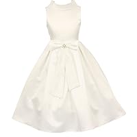 AkiDress Satin Cowl Neckline with Large Bow Flower Girl Dress for Little Girl