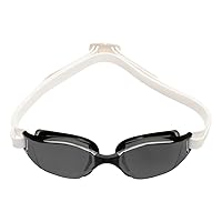 XCEED Adult Swim Goggles - Curved Lens Technology, Adjustable Nose Bridge - Ideal Partner for Performance Swimmers - Smoke Lens/Black + White Frame