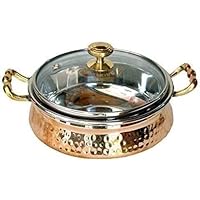 Copper Hammered Handi For Cooking And Serving, 5 inch, (With Brass Handles)(Copper Handi with Lid 5 inch, Pack of 6)