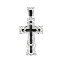 3 CT Round Shape Simulated Black and White Diamond Fashionable Cross Pendant In 14K White Gold Plated 925 Sterling Silver Gift for Mens and Womens