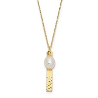 14k Gold 6 7mm Rice White Freshwater Cultured Pearl Brushed Necklace 17 Inch Jewelry for Women