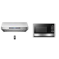 COSMO COS-QS75 30 in. Under Cabinet Range Hood with 500 CFM, Permanent Filters, LED Lights & BLACK+DECKER Digital Microwave Oven with Turntable Push-Button Door, Child Safety Lock