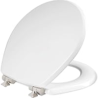 MAYFAIR 826NISL 000 Benton Toilet Seat with Brushed Nickel Hinges will Slow Close and Never Come Loose, ROUND, Durable Enameled Wood, White