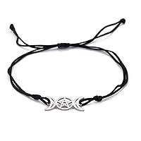 Triple Moon Goddess Bracelet For Men and Women Stainless Steel Unique Hollow Out Style Moon Pentagram Double Rope String Bracelets Amulet Jewelry