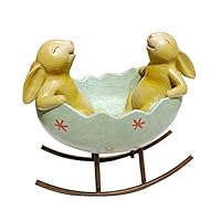 YANGMEI Spring Easter Laughing Bunny Rabbits Rocking in an Egg Cradle Vintage Rustic Country Bunnies Rabbit Figurine Cute Bunny Candy Dish