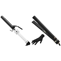 HOT TOOLS Pro Artist Nano Ceramic Curling Iron/Wand | for Smooth, Shiny Hair (1” in) Black/White & Hot Tools Pro Artist Black Gold Evolve Ionic Salon Hair Flat Iron | Long-Lasting Finish for Straight