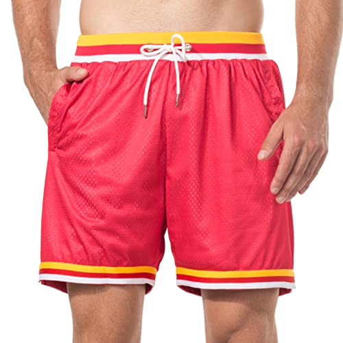 HEALONG Basketball Athletic Shorts Men - Mesh Gym Sports Workout Training Drawstring Retro Casual Fashion Short with Pockets