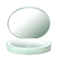 3 Color Lighting, Rechargeable 1X/2X Folding 2-Sided Magnification, Infinity Dimmable Touch Screen, Pocket LED Mirror, Travel Makeup Mirror with Light, Handheld Premium Texture Mirror (B.Green)