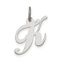 Sterling Silver Rhodium-plated Small Fancy Script Initial K Charm Fine Jewelry Gift For Her For Women
