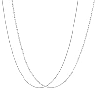 KISPER 24k White Gold Box & Rope Chain Necklace Set - Thin, Dainty - for Women & Men - with Lobster Clasp, 16