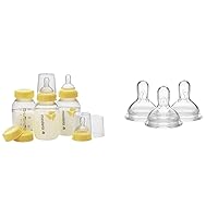 Medela Breast Milk Storage Bottles, 3 Pack of 5 Ounce Breastfeeding Bottles with Slow Flow Nipples & Medium Flow Nipples with Wide Base, 3 Pack, Baby Age 4-12 Months, Compatible