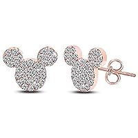 925 Sterling Silver 0.75 Ct Round Cut Diamond Party Wear Mickey Mouse Stud Earrings For Women's Girls