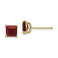 14K Solid Gold Gemstone Stud Earrings - Statement Birthstone Earrings - Everyday Classic Simple Square Post Push Back Earrings