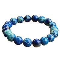 Unisex Bracelet 12mm Natural Gemstone Blue Sea Sediment Jasper Round shape Smooth cut beads 7 inch stretchable bracelet for men & women. | STBR_02247