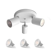 3-Light Ceiling Spotlight Fixture,6000K Cold Light Mount Modern Spot Lights,LED GU10 Round Track Directional Lamps for Kitchen, Bedroom, Office, Picture Wall, Hallway, Bar，White