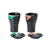 Yamakatsu Mino Pottery YYS-3003B Tumbler Cup with Small Plate, Pair Set, Ceramic, Made in Japan, Gift