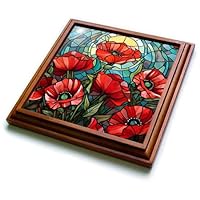 3dRose Pretty Image of Stained Glass Red Poppy Flower Background - Trivets (trv-384262-1)