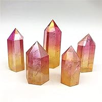 Room Decoration 10 Colors Titanium Rainbow Aura Quartz Crystal Point Obelisk Wand Tower Point Natural Quartz Crystals (Color : Rose and Yellow)