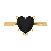 2.0 ct Heart Cut Solitaire Genuine Natural Black Onyx 5-Prong Engagement Bridal Promise Anniversary Ring 14k Yellow Gold