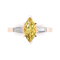 Clara Pucci 2.1 ct Marquise Baguette cut 3 Stone W/Accent Yellow Simulated Diamond Anniversary Promise Bridal ring 18K Rose Gold