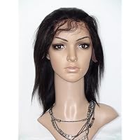 High-Quanlity Front Lace Wig Real With Stretch Lace Back Indian Virgin Remy Real Human Hair Yaki Color #1b(trademark:DaJun)