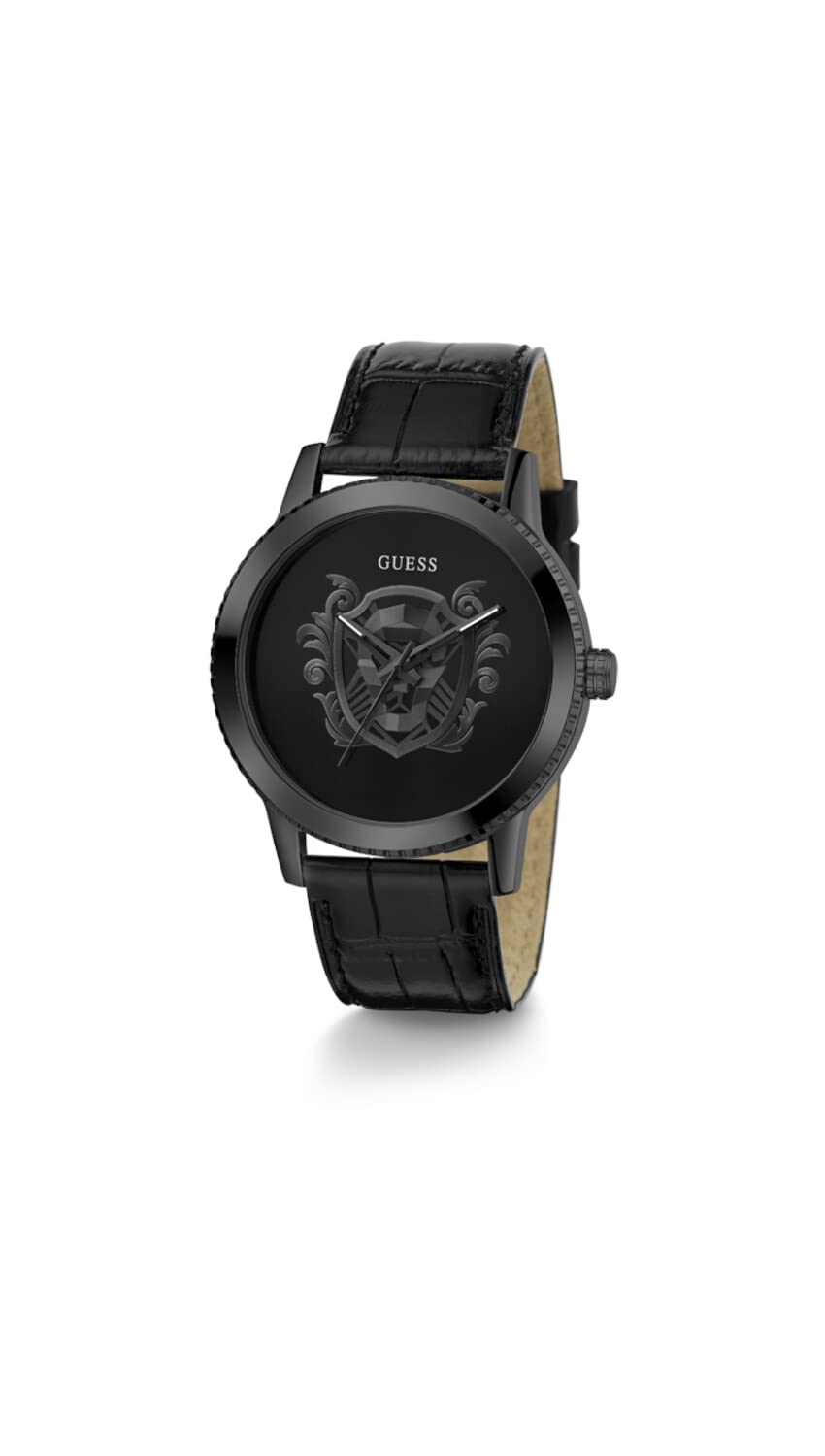 GUESS Men's 44mm Watch - Black Strap Black Dial Black Case