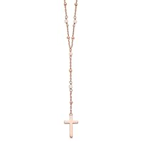 Sterling Silver Rose-tone Rose Quartz Beaded Cross Necklace with 2