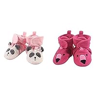 Hudson Baby Girl Cozy Fleece Booties 2-Pack, Girl Panda Pink Flamingo, 18-24 Months