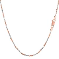 14K Two-Tone Yellow & White Gold or White & Rose Gold or Yellow or White Gold 1.5mm Shiny Diamond-Cut Sparkle Chain Necklace for Pendants and Charms with Lobster-Claw Clasp (10