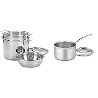 Cuisinart 4-Piece Cookware Set, 12 Quarts, Chef's Classic Stainless Steel Pasta/Steamer, 77-412P1 & MCP193-18N Multiclad Pro Triple Ply Stainless 3-Quart Skillet, Saucepan w/Cover