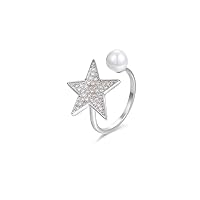 925 Sterling silver Rings for women, Star Pearl rings, CZ jewelry for girl teen, Gift box