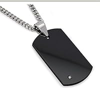 Metal Masters Co. Men's Black Tungsten Carbide Dog Tag with Real Diamond 24