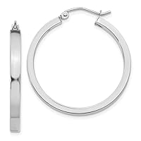 14k White Gold Rectangle Tube Hoop Earrings Fine Jewelry For Women Gifts For Her (2x3mm)