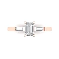 Clara Pucci 1.02ct Emerald Baguette cut 3 stone Solitaire accent White lab created Sapphire Modern Ring 14k Rose Gold