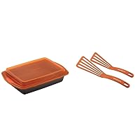 Rachael Ray Nonstick Bakeware with Grips Nonstick Baking Pan With Lid and Grips - 9 Inch x 13 Inch, Gray & Kitchen Tools and Gadgets Nylon Cooking Utensils/Spatula/Fish Turners, 2 Piece, Orange