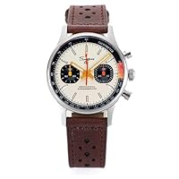 Sugess 1963 Watch Men Chronograph Mechanical Wristwatch Seagull ST19 Orange, Silver, strap