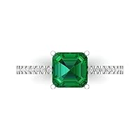 Clara Pucci 1.66ct Asscher Cut Solitaire W/Accent Genuine Simulated Emerald Proposal Wedding Anniversary Bridal Ring 18K White Gold